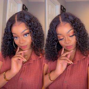 14 inch Bob 2in1 Wet & Wavy Hair 13x6.5 Crystal Lace Frontal Wig - GeniusWigs